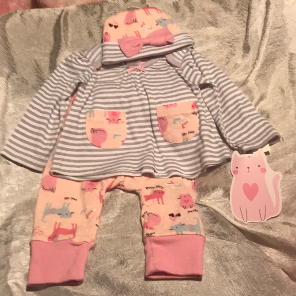 COPY - Brand NEW 3pc matching outfit with hat kitty cats